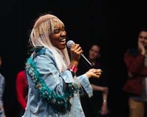 Ayesha Jordan performs Line by Line at MIT Building W97, Spring 2019. Credit Caroline Alden.