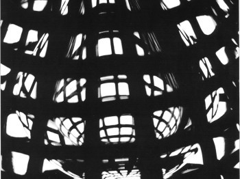 A black and white photograph of geometric patterns.
