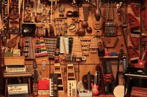 A collection of many small musical instruments