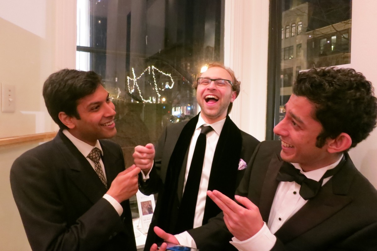 Tarun Kumar Jain, Jesse Amato-Grille and Aalap Dighe at the 4th annual Copley Society Gallery party, 2013. Credit: Sam Hunter Magee.