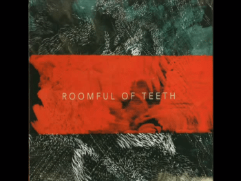Red, white, and grey image with the words "Roomful of Teeth"
