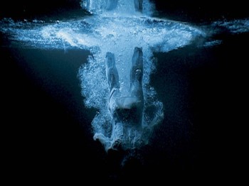 Underwater photograph of a person diving into the water
