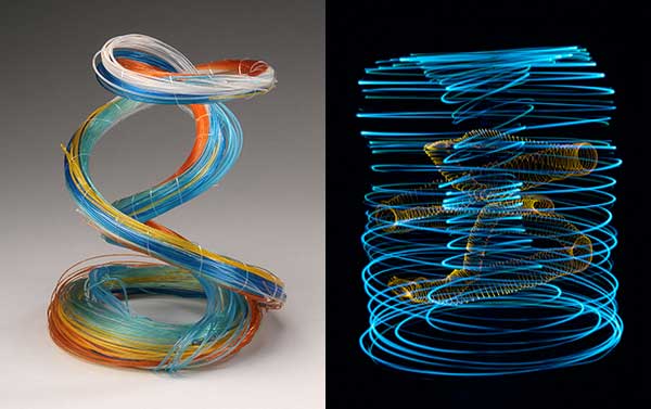 Two images of colorful spirals.