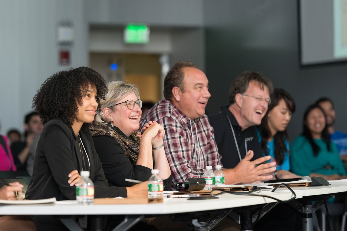 The panel of judges at Hacking Arts 2014. Photo: Ahmad El-Nemr. 