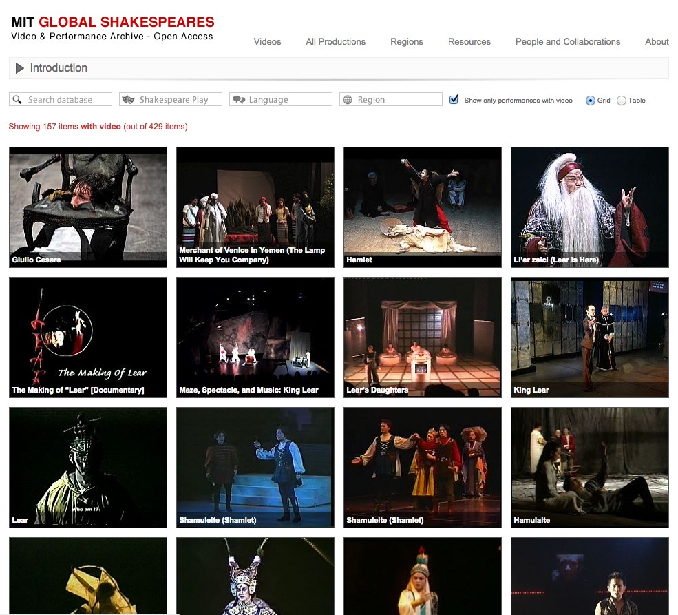 MIT Global Shakespeares, open access video & performance archives, by Professor Peter Donaldson. 