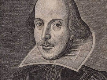 Woodcut portrait of William Shakespeare.