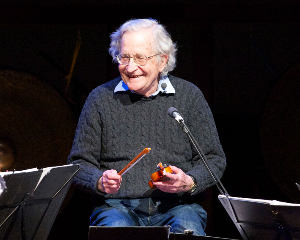 The Kronos Quartet and Noam Chomsky, The Chomsky Suite, 2011. Photo: Andy Ryan.