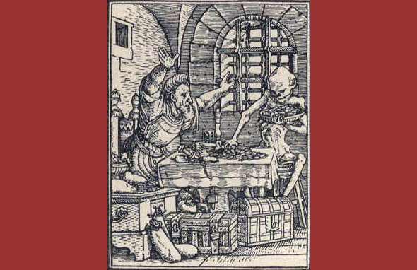 The Dance of Death -- the Rich Man by Holbein