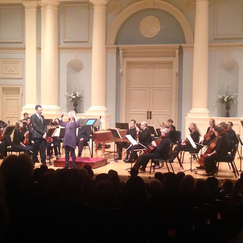 Alan Pierson and Elena Ruehr with the Alabama Symphony, 2015. Photo: Courtesy of the Alabama Symphony. 