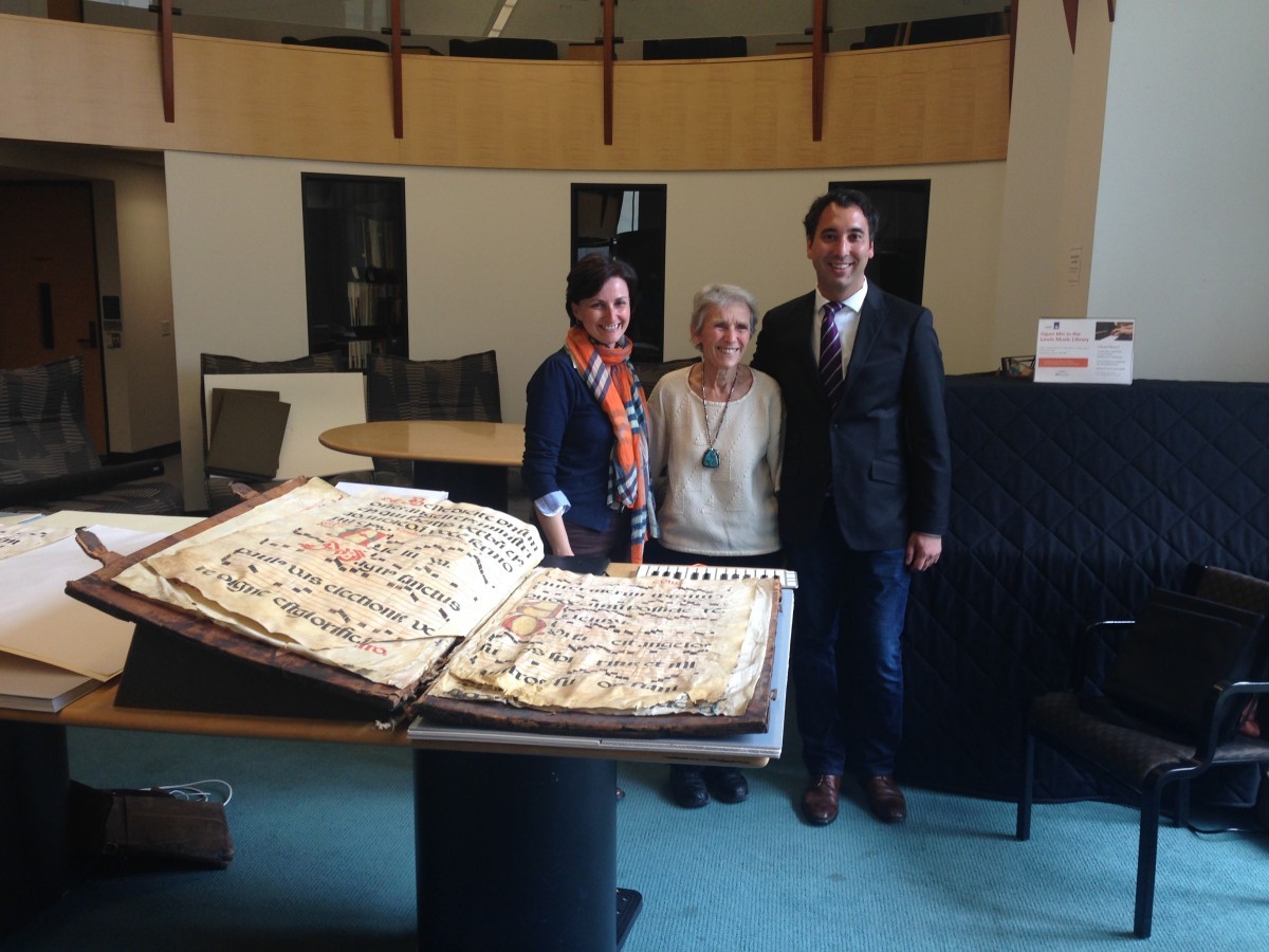 Theresa Zammit Lupi, Constance Kantar (Glaser Codex donor) & Michael Cuthbert, Lewis Music Library