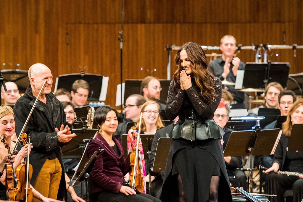 Maya Beiser and the Ambient Orchestra receive audience applause. Photo: Justin Knight.