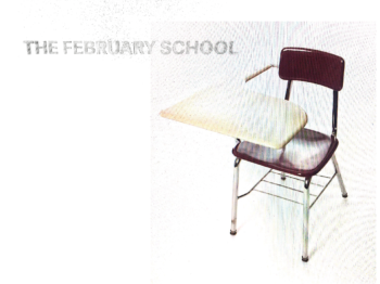 The February School poster with an image of a classroom chair.