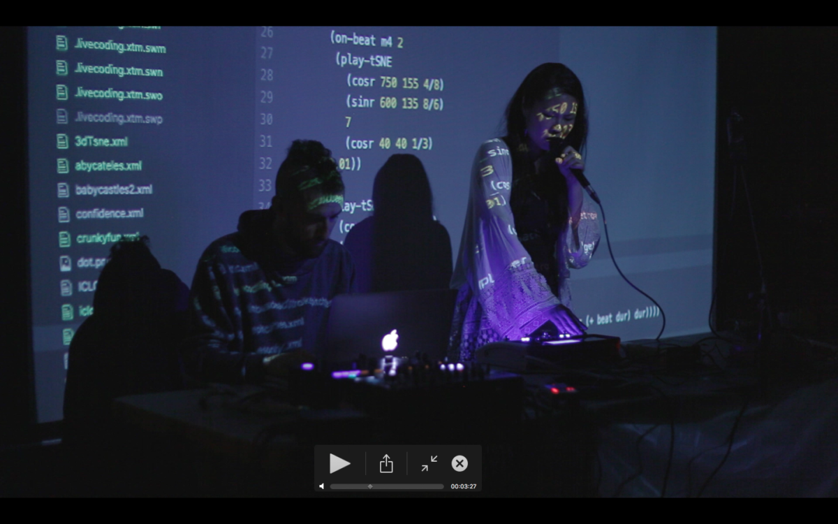 Scorpion Mouse performing at an Algorave. Photo: Courtesy of the artist.