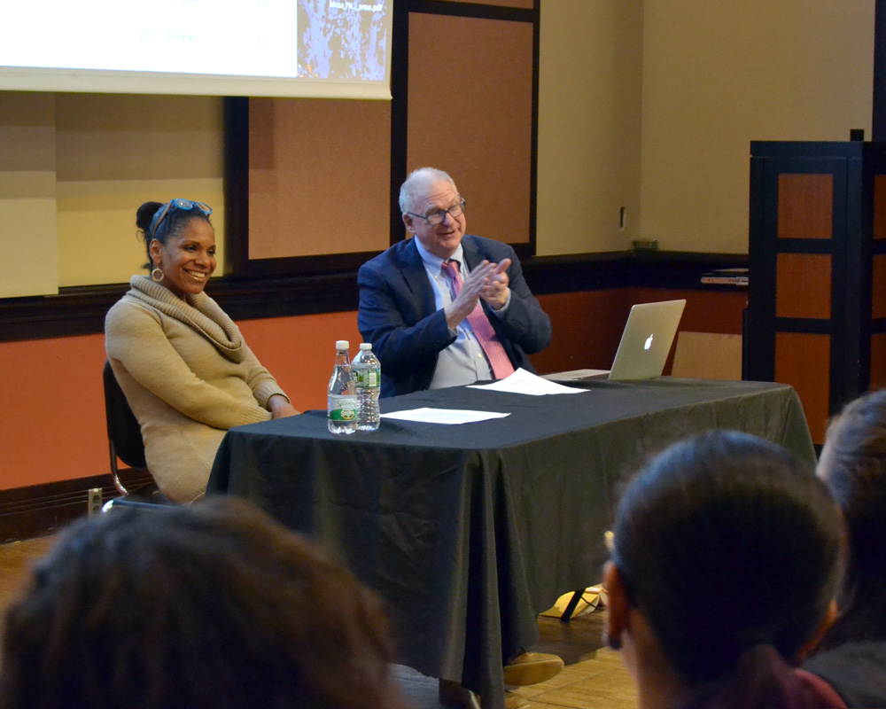Audra McDonald in conversation with Martin Marks and MIT students. Credit: HErickson/MIT.
