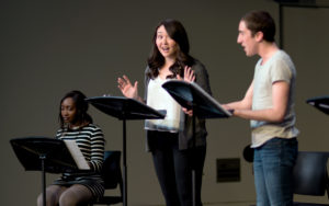 CAMIT Grant recipient MTA Playwrights Lab. Ayomide Fatunde '18, Jordan Clark, and Cody Sloan. Credit Sarah Wagner.