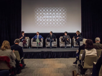 2017 CAST "Being Material," Symposium. Bettina Stoetzer moderates the "LIVABLE" discussion with Tal Danino, Director, Synthetic Biological Systems Laboratory, Columbia University, Bill Maurer, Dean, School of Social Sciences and Professor, University of California, Irvine, and Claire Pentecost, Professor, Department of Photography, School of the Art Institute of Chicago.