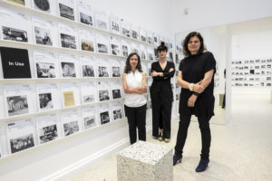 Ashley Schafer (L) Eva Franch i Gilabert (C) and Ana Miljacki (R) pose in front of the OfficeUs exhibition during the press preview of the 2014 Venice Biennale Architecture on June 4, 2014 in Venice, Italy. Credit: Marco Secchi.