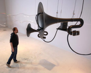Thom Kubli with Black Hole Horizon, Rensselaer Polytechnic Institute. Credit: Argeo Ascani.