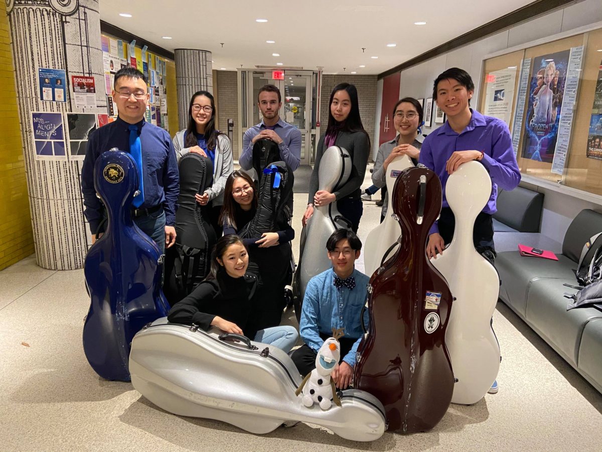 Group of people with cello cases