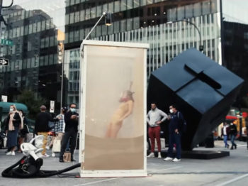 A see-through installation by Ximena Garnica & Shige Moriyaplaced on a busy street in Manhattan.