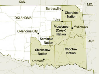 Map of Native American Nations in Oklahoma.