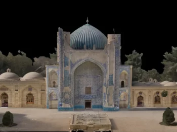 A digital rendering of the Green Mosque in Balkh, Afghanistan, a 16th Century building.
