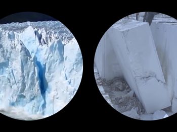 Circular close up images of icebergs.
