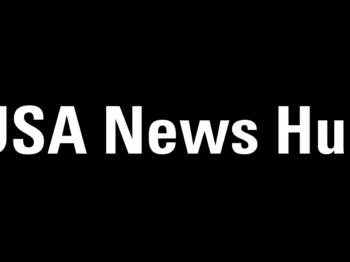 Logo of USA News Hub in white with a black background.