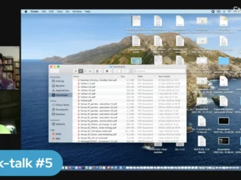 A desktop with icons and an open window listing files