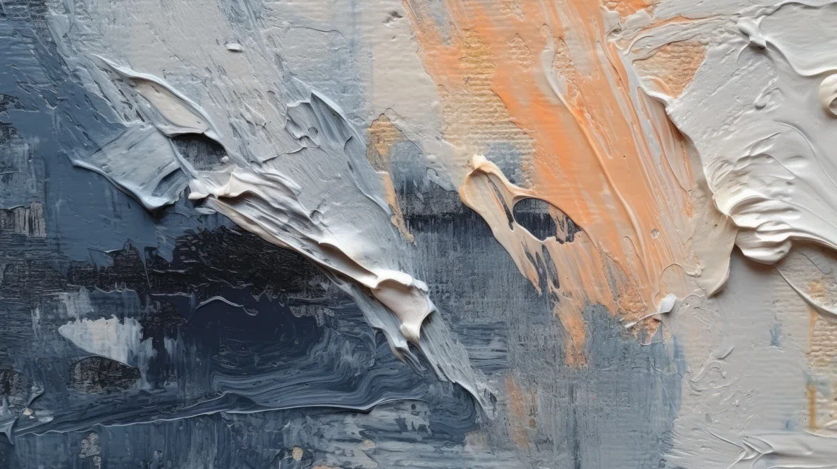 OIl painting on canvas featuring shades of blue and orange and focusing on the layering of oil paint on the canvas.